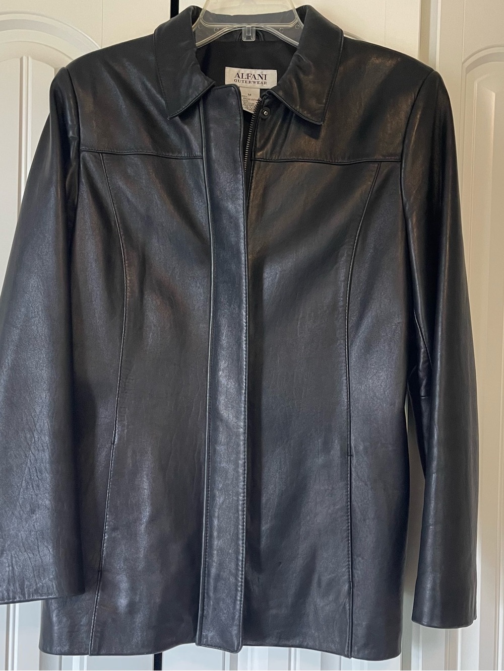 Alfani Black Leather Moto Jacket with Zip and Snap